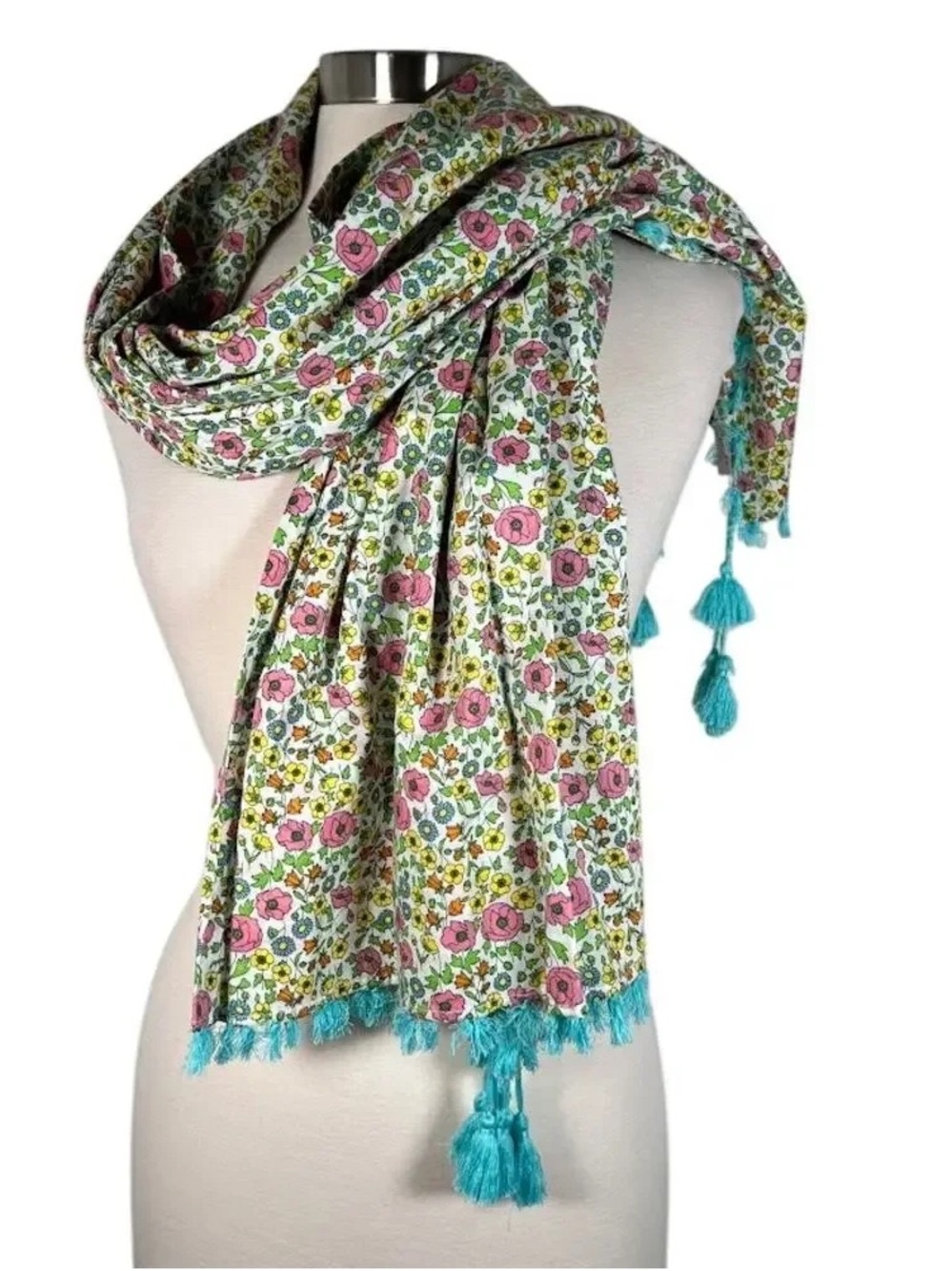 Liberty of London for Target Scarf Wrap Pareo Shawl Sarong Blue Tassels